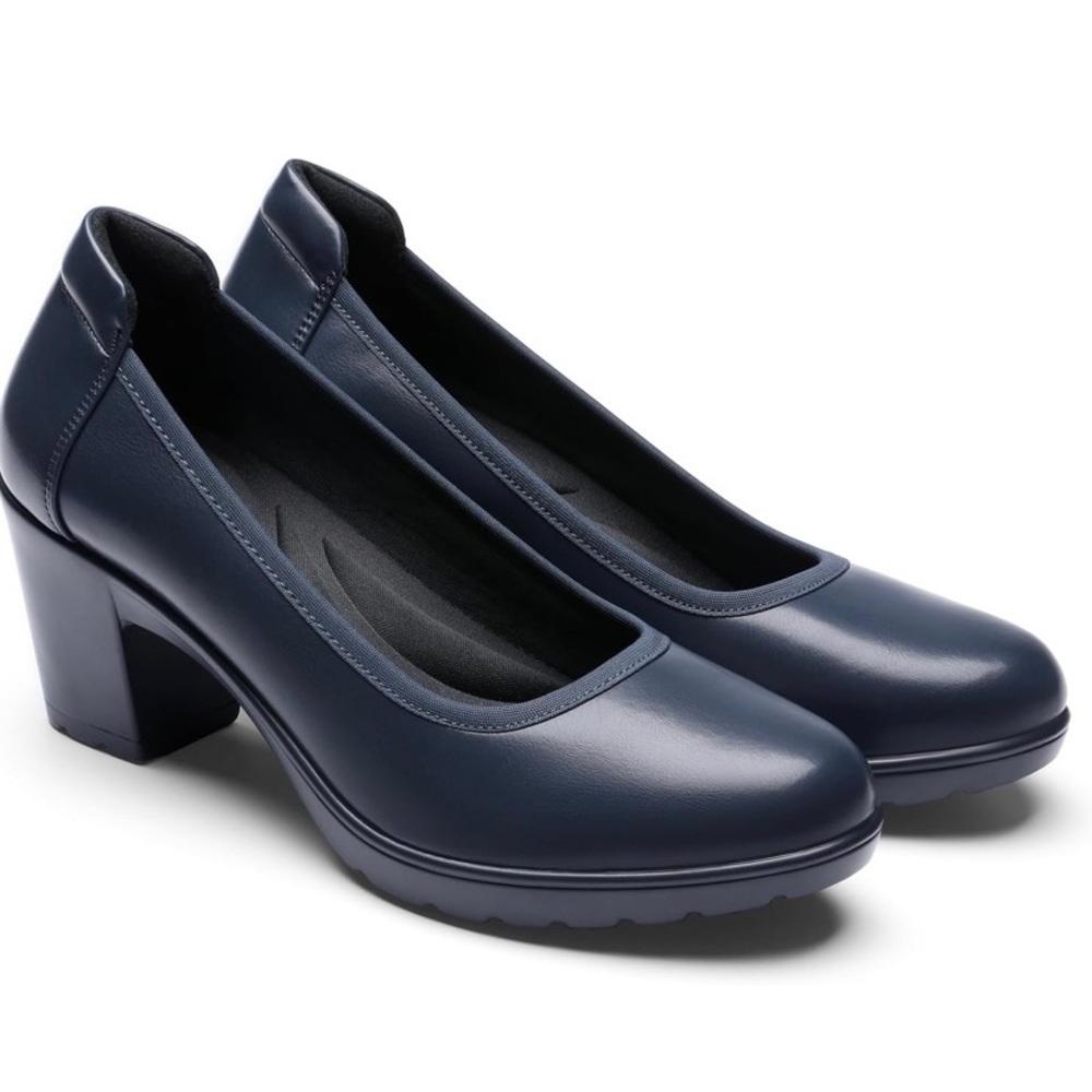 NEW Women’s Dress Shoes Heels Pumps Size 9 Round Toe Low Block Navy Blue Padded